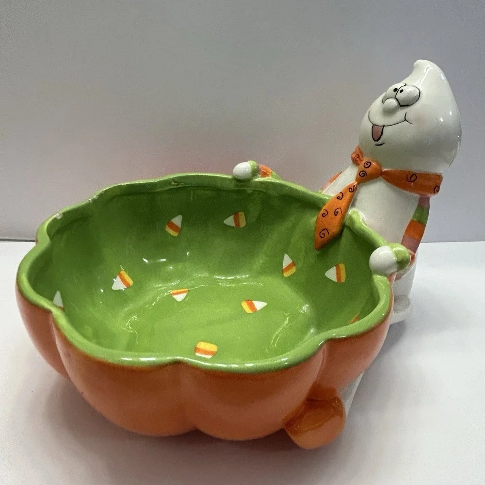 Vintage Tina Ledbetter Halloween Ghost Candy Bowl Dish Ceramic Candy Corn